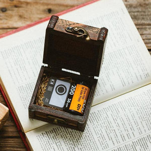 Wooden Box For Film Camera Roll Keychain