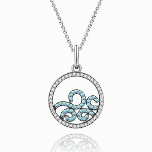 Circle Necklace With Sea Wave Silver Anniversary Gifts - MadeMineAU