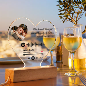 Custom Heart-Shaped Spotify Code Music Plaque Night Light Engraved Text Plaque Gift For Her