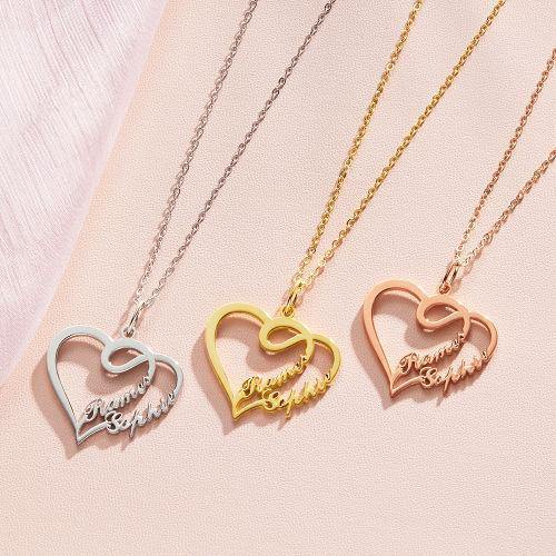 Overlapping Heart Two Name Necklace 14k Gold Plated - MadeMineAU