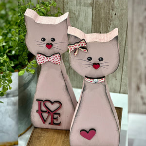 Wooden Couple Cat Home Decor Tall Skinny Cat Figurines Valentine's Day Gift for Couple - MadeMineAU