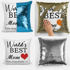 World's Best Mom Personalized Text Sequin Pillow Reversible Pillow 15.75 x 15.75 - MadeMineAU