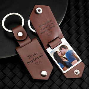 Drive Safe Keychain to My Lover to My Man Custom Leather Photo Text Keychain with Engraved Text for Him - myphotowalletau