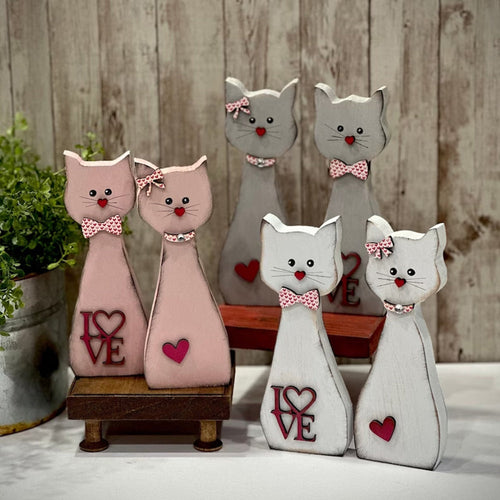 Wooden Couple Cat Home Decor Tall Skinny Cat Figurines Valentine's Day Gift for Couple - MadeMineAU
