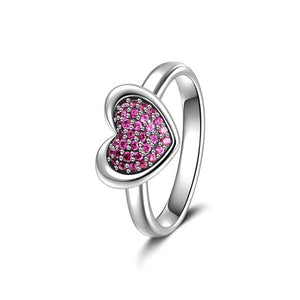 Red Heart Charm Ring With Zircon Sterling Silver For Women Girls - MadeMineAU