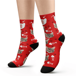 Custom Cat Photo Socks With Your Text