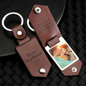 Drive Safe Keychain to My Soulmate Custom Leather Photo Text Keychain with Engraved Text - myphotowalletau