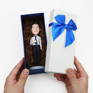 Business Man Holding Coffee And Mobile Phone Custom Bobbleheads With Engraved Text