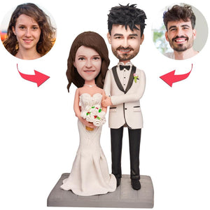 Couple In Bed Wedding Dress Custom Bobblehead With Engraved Text