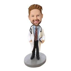 Doctor With Stethoscope Custom Bobblehead With Engraved Text