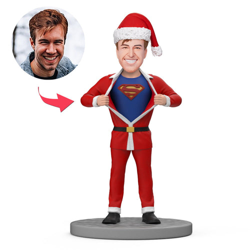 Santa Clause Custom Face Bobblehead Superman with Engraved Text - MadeMineAU