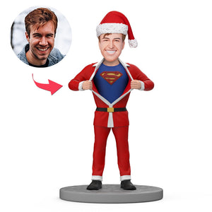 Santa Clause Custom Face Bobblehead Superman with Engraved Text - MadeMineAU