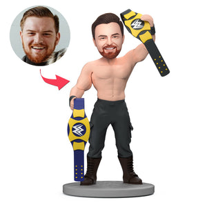 Wrestler Grand Slam Belt Handsome Men Custom Bobblehead Engraved with Text