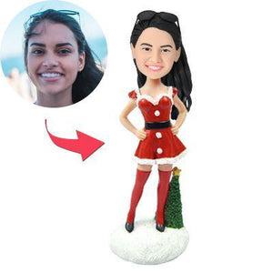 Custom Bobbleheads Sexy Christmas Woman With Christmas Tree With Engraved Text Gift For Christmas