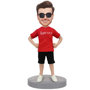 AU Sales-Custom Super Dad With Casual Wear Bobbleheads With Engraved Text Gift For Man