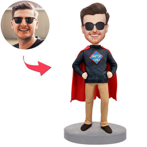 AU Sales-Custom Super Dad Man In Sweater Bobbleheads With Engraved Text Gift For Dad