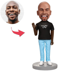 AU Sales-Custom Black Man Say Hello Bobbleheads With Engraved Text Gift For Man