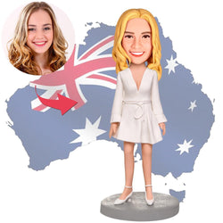 AU Sales-Custom Beautiful Girl Wear White Dress Bobbleheads With Engraved Text Gift For Her