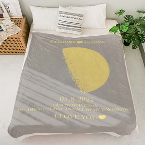 Custom Moon Phase Blanket Personalized Names Multistyle Background Blanket Birthday Gift - MadeMineAU