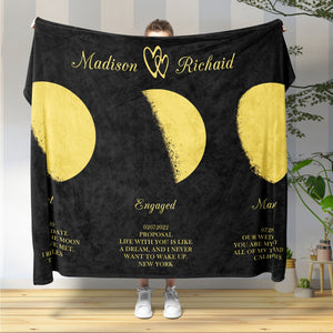 Custom Moon Phase Blanket Three Moon Personalized Names Anniversary Gifts for Her - MadeMineAU