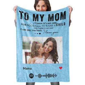 To My Mom Scannable Spotify Music Code Blanket Personalized Photo Blanket Mother's Day Gift
