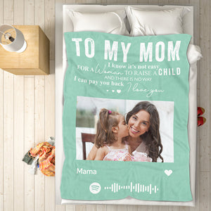 To My Mom Scannable Spotify Music Code Blanket Personalized Photo Blanket Mother's Day Gift