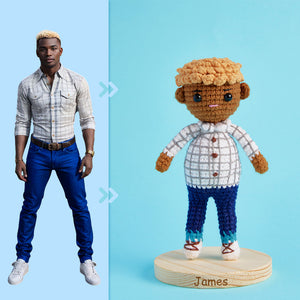 Full Body Customizable 1 Person Custom Crochet Doll Personalized Gifts Handwoven Mini Dolls - Plaid Shirt Boys - MadeMineAU