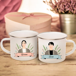 Custom Name Couple Cartoon Mug Gift For Boyfriend And Girlfriend