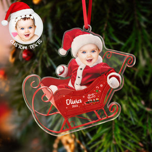 Custom Face Christmas Tree Ornament Baby on Sleigh Christmas Gift - MadeMineAU