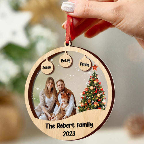 Custom Family Photo and Name Acrylic and Wood Christmas Ornament Christmas Gift - MadeMineAU