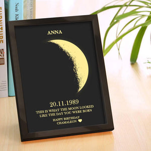 Custom Moon Phase and Names Wooden Frame with Your Text Custom Birthday Art Frame Best Gift for Birthday - MadeMineAU