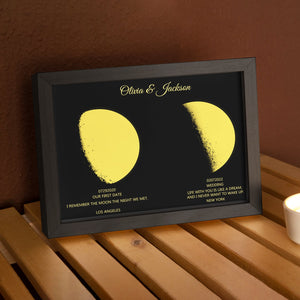 Custom Moon Phase and Names Wooden Frame with Personalized Text Gold Moon - MadeMineAU