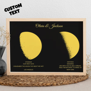 Custom Moon Phase and Names Wooden Frame with Personalized Text Gold Moon - MadeMineAU