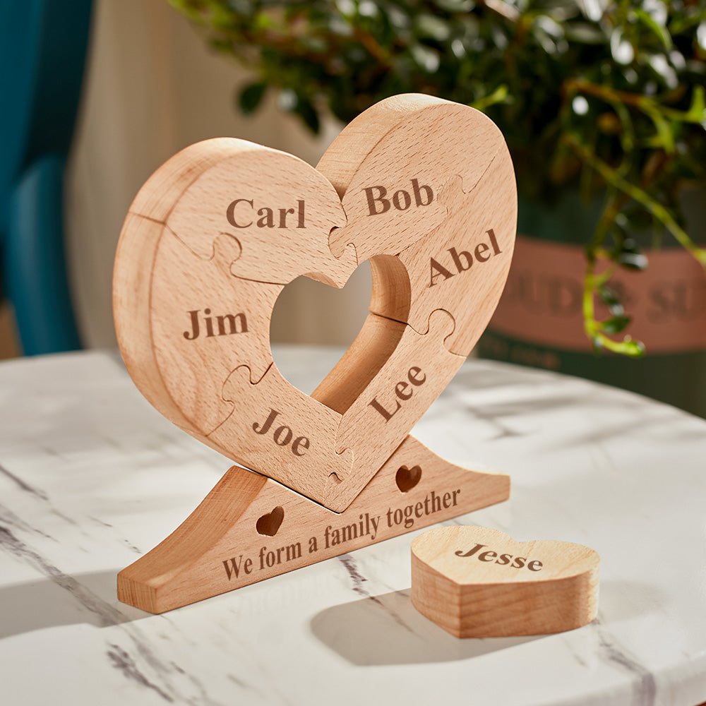 Custom Engraved Wooden Name Heart Puzzle Decor Family Name Heart Puzzle  Home Decoration