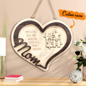 Personalized Wooden Heart Puzzle Sign Mother's Day Gift for Mom - photowatch