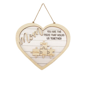 Custom Mom You Are the Piece That Holds Us Together Wooden Puzzle Piece Sign Mother's Day Gifts