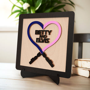 Custom Engraved Light Saber Frame Heart Shape Wooden Frame Gifts For Lovers