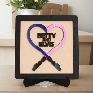 Custom Engraved Light Saber Frame Heart Shape Wooden Frame Gifts For Lovers