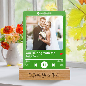 Custom Acrylic Spotify Song Plaque with Engrave Wood Stand Wedding Anniversary Gift - MadeMineAU
