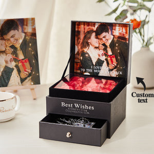 Personalized Photo Eternal Flower Box Engraved Necklace Earring Ring Pendant Jewelry Box Gift - MadeMineAU