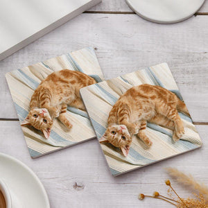 Custom Photo Coasters Square Gift For Cat