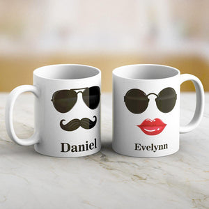 Personalized Sunglasses Lover Couple Mug Set with Names Print Both Sides - MadeMineAU
