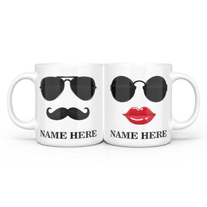 Personalized Sunglasses Lover Couple Mug Set with Names Print Both Sides - MadeMineAU