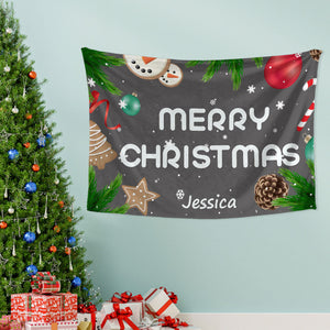 Custom Engraved Christmas Tapestry Merry Christmas Wall Hanging Decor for Bedroom Living Room - MademineAU