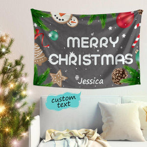 Custom Engraved Christmas Tapestry Merry Christmas Wall Hanging Decor for Bedroom Living Room - MademineAU