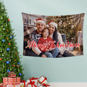 Custom Family Photo Christmas Tapestry Wall Decor Hanging Painting Christmas Gift - MademineAU