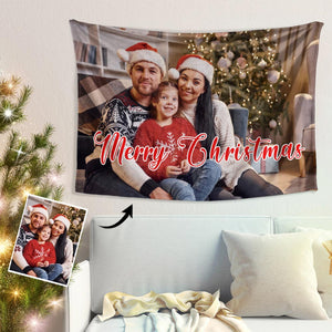 Custom Family Photo Christmas Tapestry Wall Decor Hanging Painting Christmas Gift - MademineAU