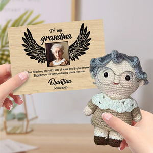 Personalized Crochet Doll Handmade Dolls Look alike Custom Photo with Memorial Card To My Grandma or Grandpa - MadeMineAU
