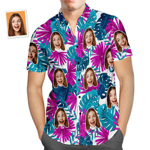 Custom Face Hawaiian Shirt Flower Leaf Men's Popular All Over Print Hawaiian Beach Shirt Holiday Gift
