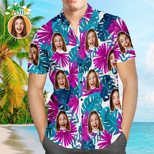 Custom Face Hawaiian Shirt Flower Leaf Men's Popular All Over Print Hawaiian Beach Shirt Holiday Gift